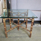 Vintage McGuire Bamboo And Beveled Glass Top Dining Table 36" x 36" x 30"T