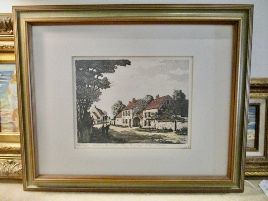 Custom Framed Signd French Ink/Pencil Drawing 21.5"W x 17.25"T x