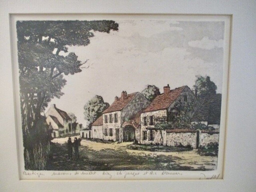 Custom Framed Signd French Ink/Pencil Drawing 21.5"W x 17.25"T x