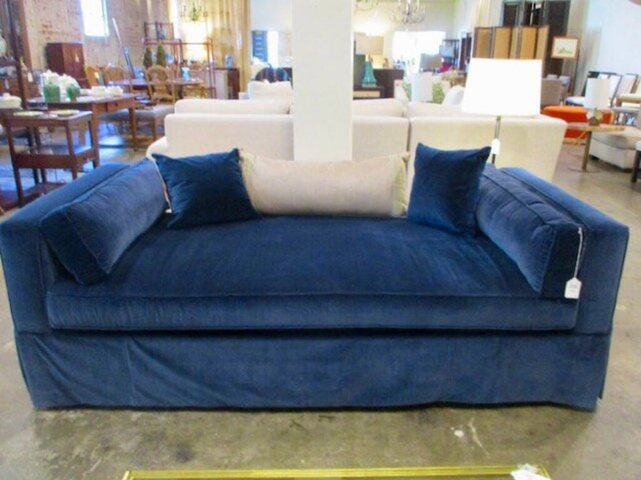 C.R. Laine Blue Velvet Sofa 83"L x 39"D x 29"Tall sides