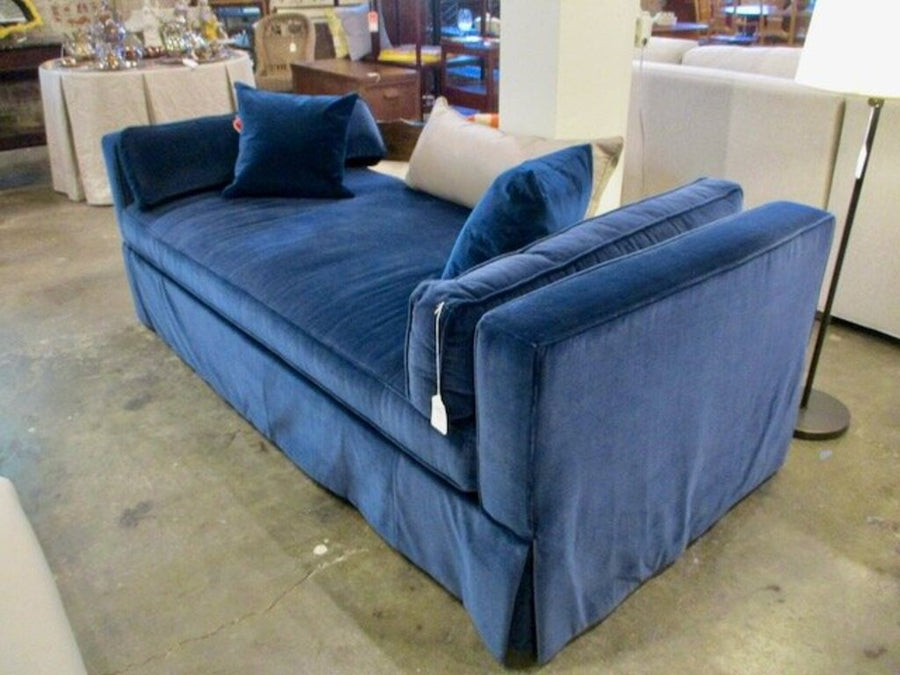 C.R. Laine Blue Velvet Sofa 83"L x 39"D x 29"Tall sides