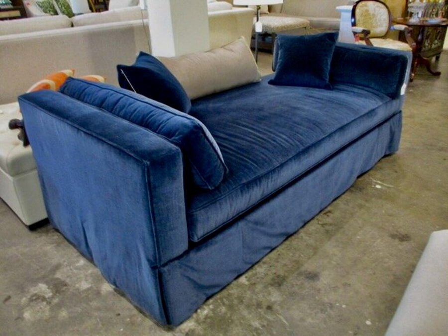 C.R. Laine Blue Velvet Sofa 83"L x 39"D x 29"Tall sides