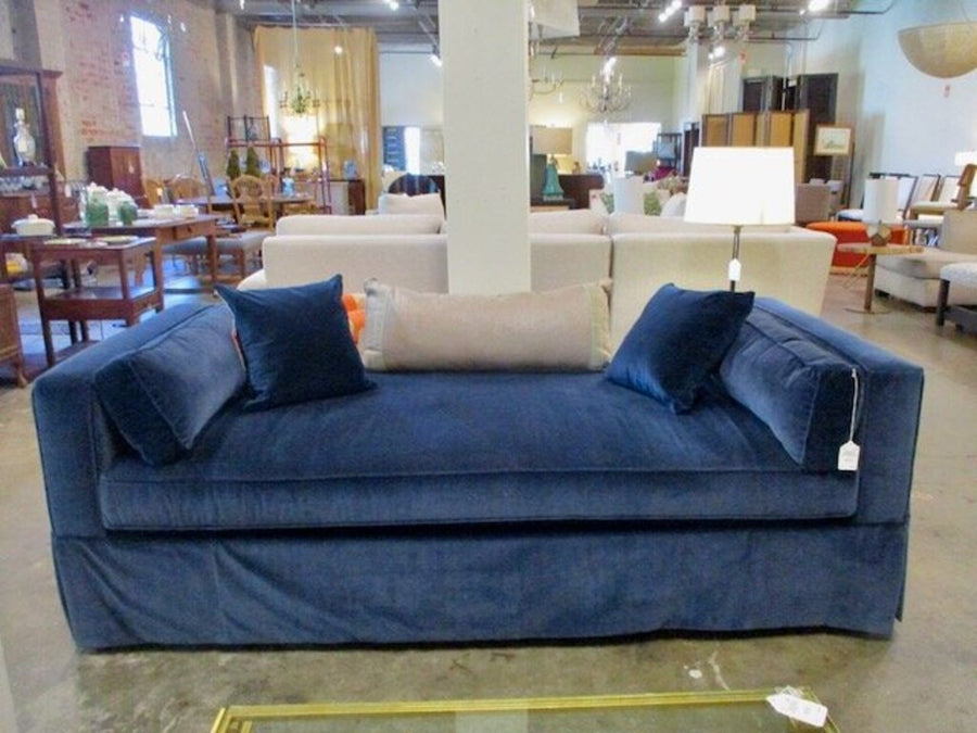 C.R. Laine Blue Velvet Sofa 83"L x 39"D x 29"Tall sides