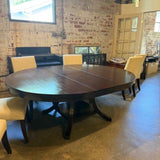 Custom Oval Pedestal Dining Table w/ Removable Leaf 77.75"L x 60"W x 30"T (60"Diam Round)