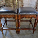 Pair Of English Leather Top Barstools 16" x 16" x 23"T