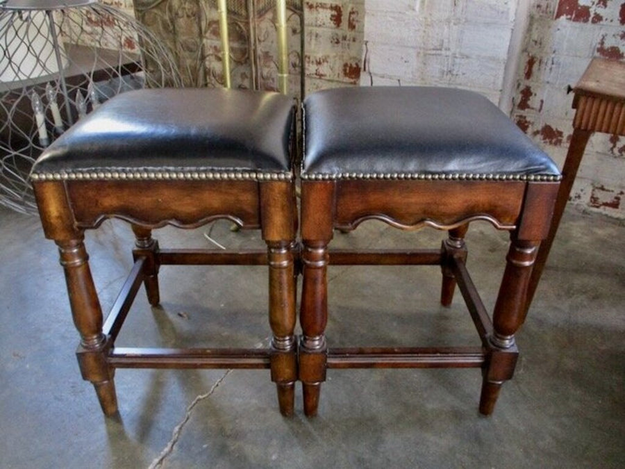 Pair Of English Leather Top Barstools 16" x 16" x 23"T