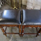 Pair Of English Leather Top Barstools 16" x 16" x 23"T