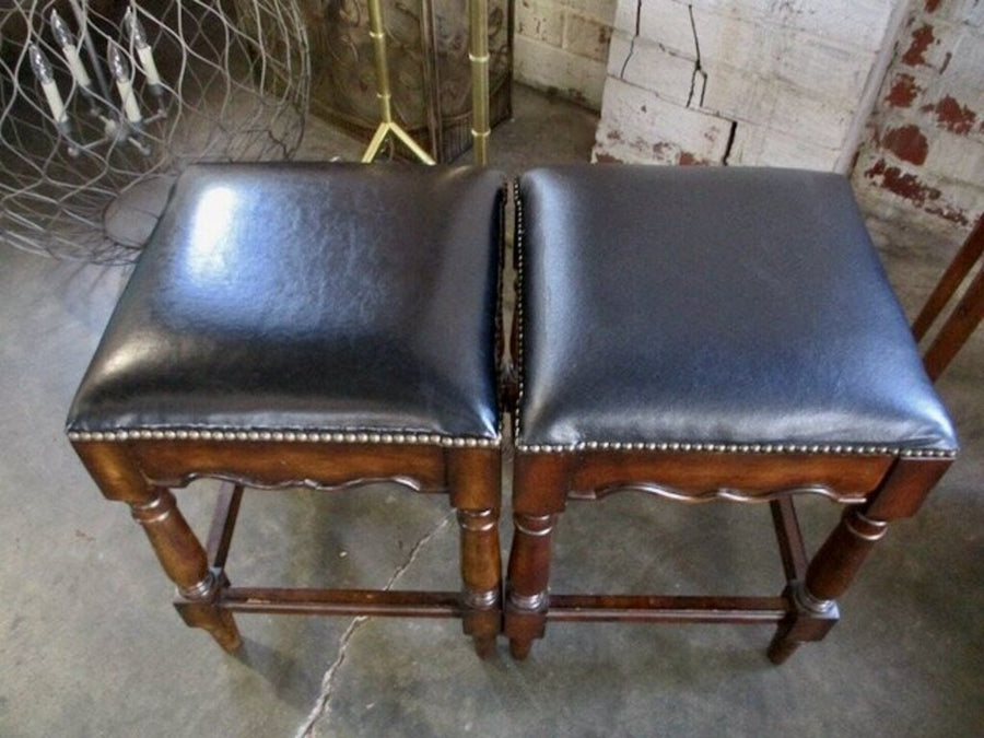 Pair Of English Leather Top Barstools 16" x 16" x 23"T