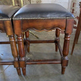 Pair Of English Leather Top Barstools 16" x 16" x 23"T