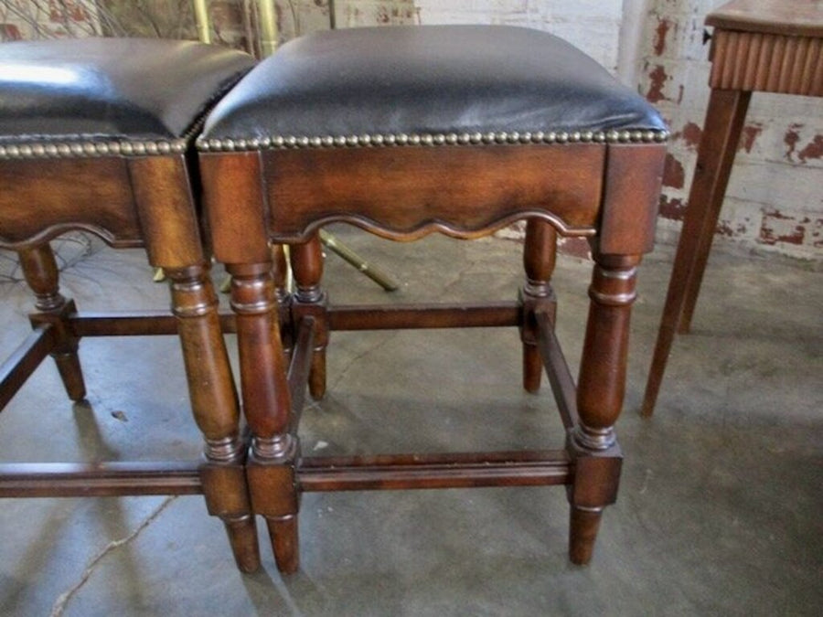 Pair Of English Leather Top Barstools 16" x 16" x 23"T