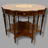 Maitland Smith Scalloped Mahogany Entry Table w/ Inlay 42" Diam x 30.5"T