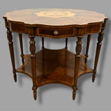 Maitland Smith Scalloped Mahogany Entry Table w/ Inlay 42" Diam x 30.5"T