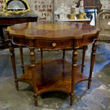 Maitland Smith Scalloped Mahogany Entry Table w/ Inlay 42" Diam x 30.5"T