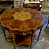 Maitland Smith Scalloped Mahogany Entry Table w/ Inlay 42" Diam x 30.5"T