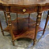 Maitland Smith Scalloped Mahogany Entry Table w/ Inlay 42" Diam x 30.5"T
