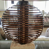 Vintage Palecek Large Rattan And Stone Base Lamp 34"T x 19"Diam Center Base x 24"L Shade