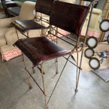 Pair Of Wrought Iron And Leather Barstools 17.5"W x 21"D x 42"T