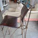Pair Of Wrought Iron And Leather Barstools 17.5"W x 21"D x 42"T