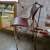 Pair Of Wrought Iron And Leather Barstools 17.5"W x 21"D x 42"T