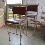 Pair Of Wrought Iron And Leather Barstools 17.5"W x 21"D x 42"T