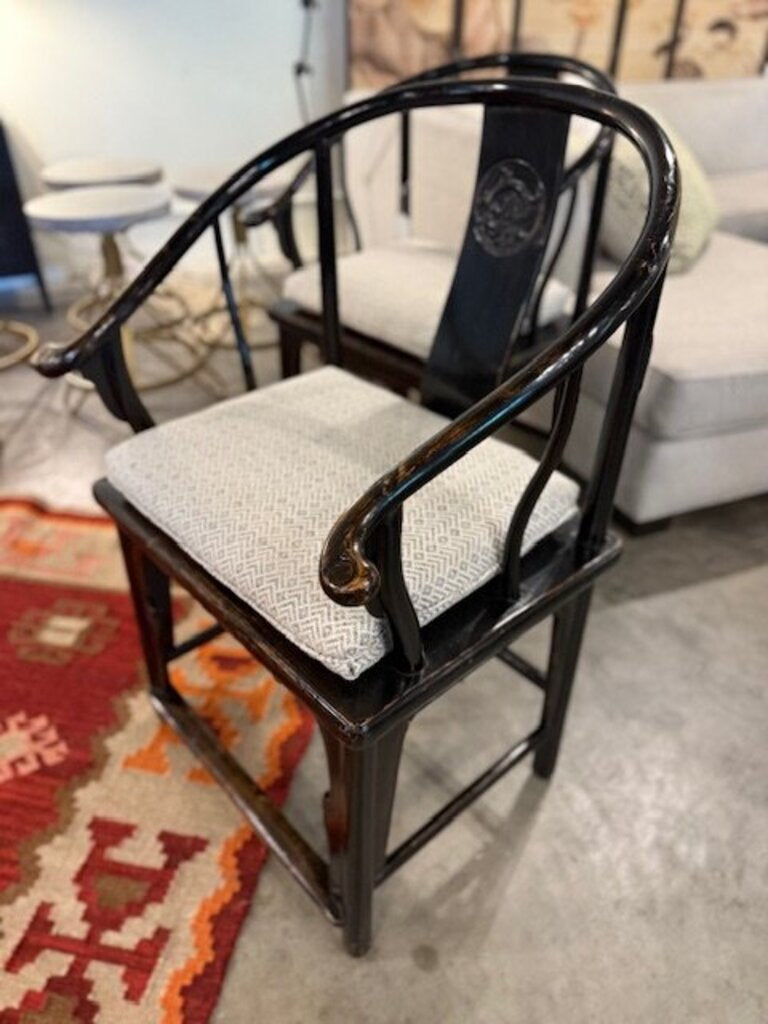 Antiqued Chinoiserie Black Chair w/ ROMO Cushion 23"W x 18"D x 38.5"T