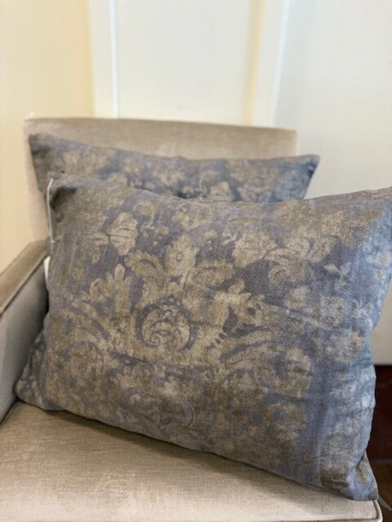 Pair of Restoration Hardware Ratti Hand Screened Metallic Linen Pillows 23"W x 18"T