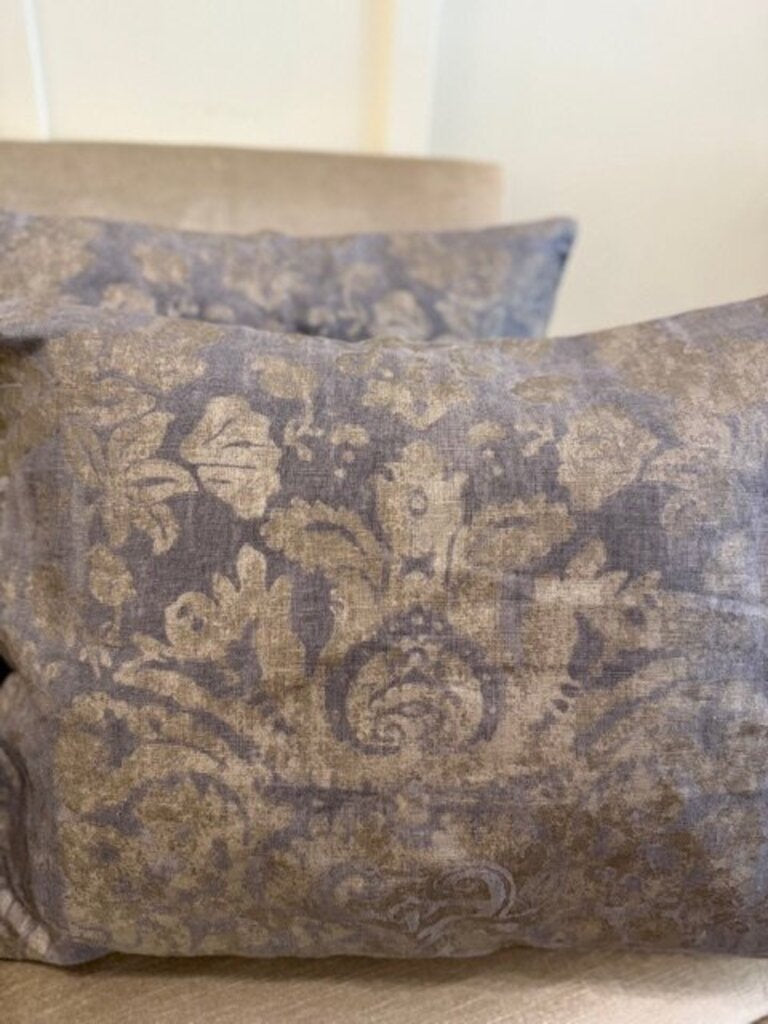 Pair of Restoration Hardware Ratti Hand Screened Metallic Linen Pillows 23"W x 18"T