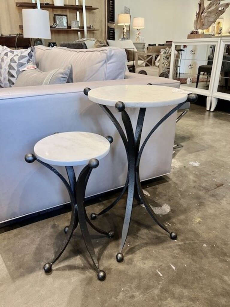 Iron Nesting Tables w/ Stone Tops 17" Diam x 25.5"T and 12.5"Diam x 20"T