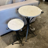 Iron Nesting Tables w/ Stone Tops 17" Diam x 25.5"T and 12.5"Diam x 20"T