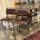 Pair Of Wrought Iron And Leather Barstools 17.5"W x 21"D x 42"T