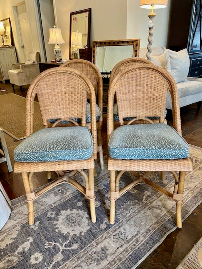 Set Of Four Restoration Hardware St.Germain Rattan Chairs With Custom Cushions 18.5 "W x 23"D x 35.5"T