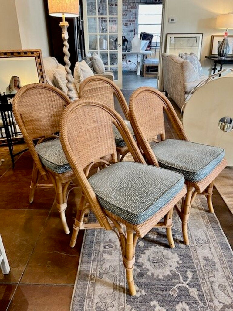 Set Of Four Restoration Hardware St.Germain Rattan Chairs With Custom Cushions 18.5 "W x 23"D x 35.5"T