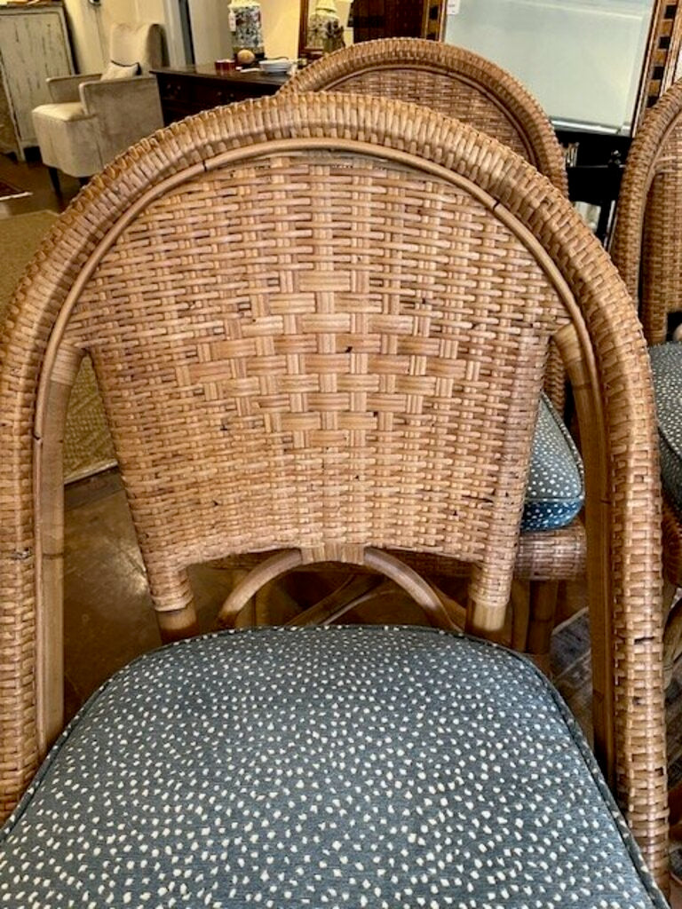 Set Of Four Restoration Hardware St.Germain Rattan Chairs With Custom Cushions 18.5 "W x 23"D x 35.5"T