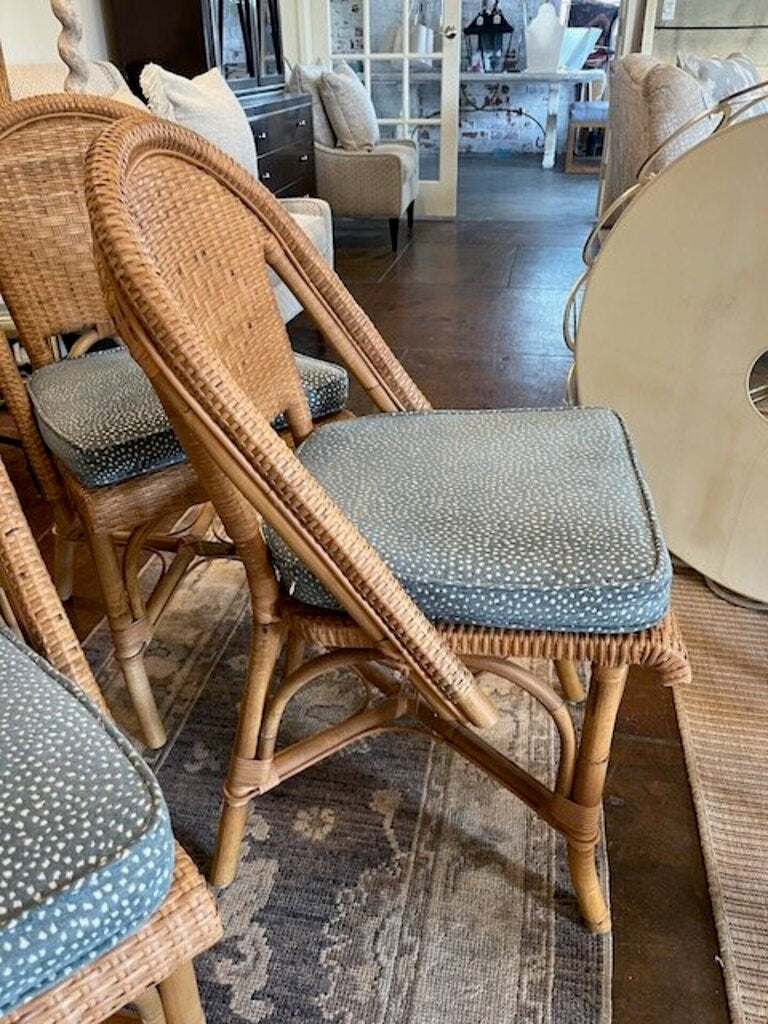Set Of Four Restoration Hardware St.Germain Rattan Chairs With Custom Cushions 18.5 "W x 23"D x 35.5"T