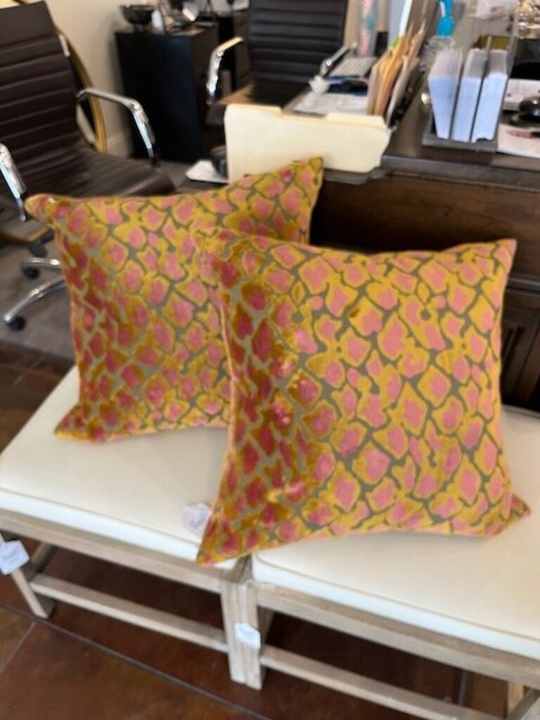 Pair Of Animal Print Cut Velvet Pillows 21" x 21"