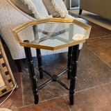 Vintage Bamboo Style Cocktail Table w/ Glass top 17.5" Diam x 21.5"T