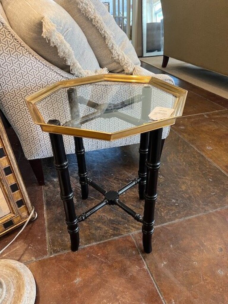 Vintage Bamboo Style Cocktail Table w/ Glass top 17.5" Diam x 21.5"T