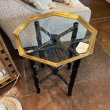 Vintage Bamboo Style Cocktail Table w/ Glass top 17.5" Diam x 21.5"T