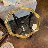 Vintage Bamboo Style Cocktail Table w/ Glass top 17.5" Diam x 21.5"T