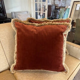 Pair of Large Velvet Rust Pillows with Fringe 26" x 26"