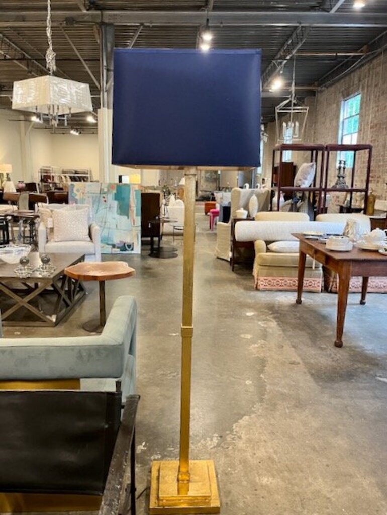 Swist Gold Floor Lamp With Navy Shade 70"T / shade is 19" x 19" x 13.5"T