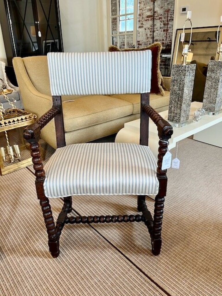 Antique English Spindle Chair Newly Upholstered in Manuel Canovas 23"W x 21.5"D x 38.5"T