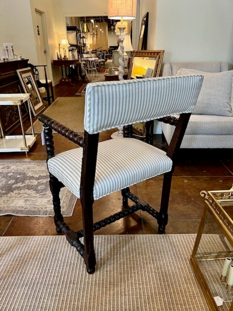 Antique English Spindle Chair Newly Upholstered in Manuel Canovas 23"W x 21.5"D x 38.5"T