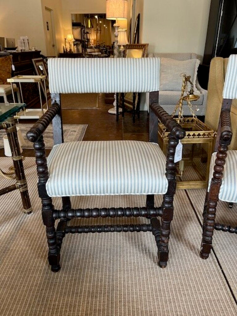 Antique English Spindle Chair Newly Upholstered in Manuel Canovas 23"W x 21.5"D x 38.5"T