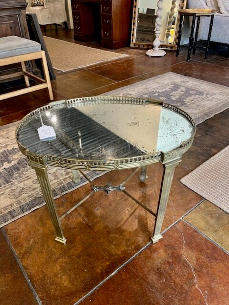 Antique French Small Mirrored Top Gueridon Cocktail Table 24"W x 17"D x 18"T