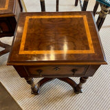 Antique William And Mary Style End Table With Burled Wood And Inlay 19.5" L x 16"D x 28"T