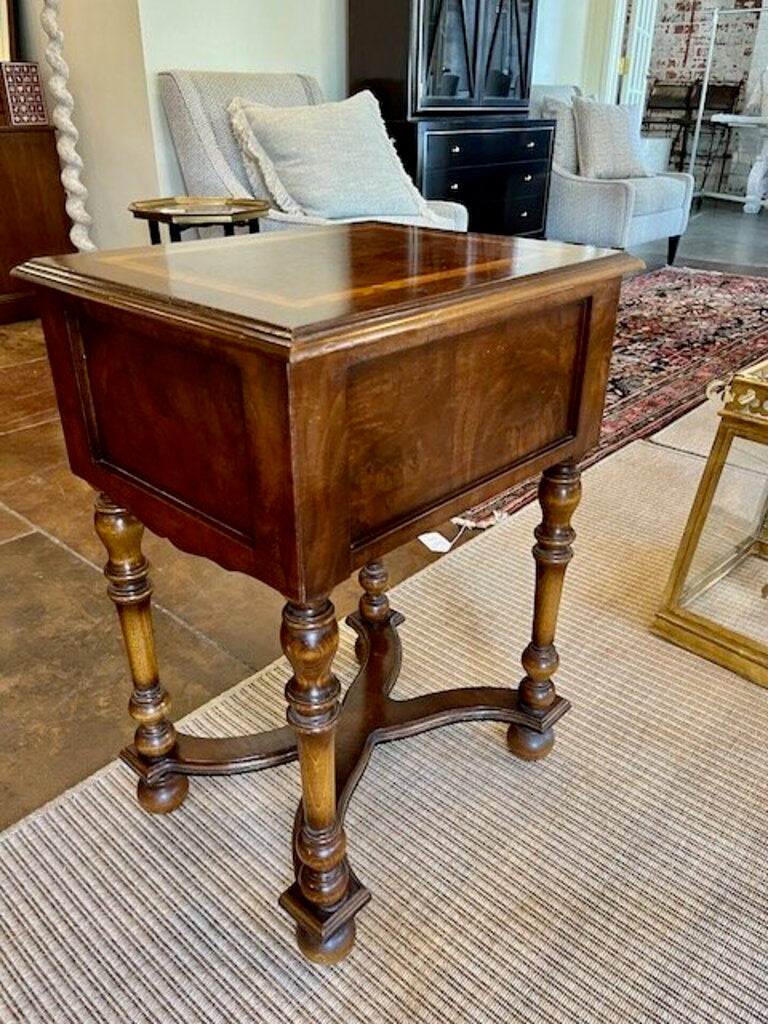 Antique William And Mary Style End Table With Burled Wood And Inlay 19.5" L x 16"D x 28"T