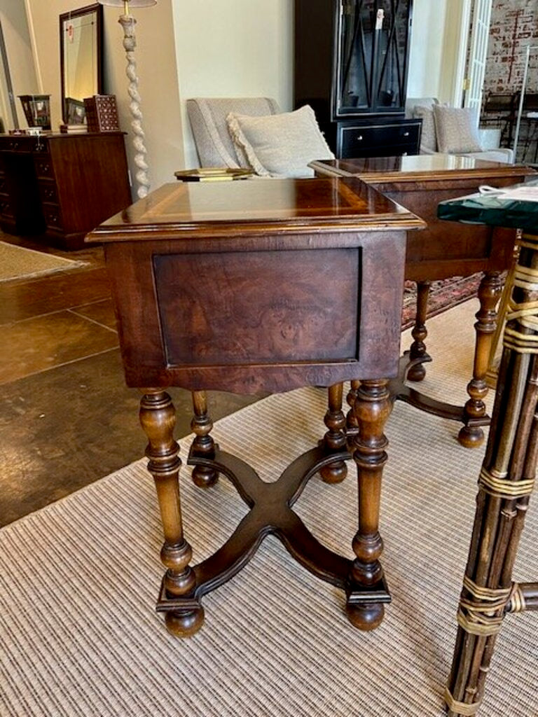 Antique William And Mary Style End Table With Burled Wood And Inlay 19.5" L x 16"D x 28"T