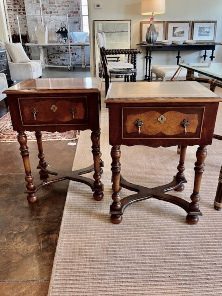 Antique William And Mary Style End Table With Burled Wood And Inlay 19.5" L x 16"D x 28"T