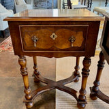 Antique William And Mary Style End Table With Burled With Burled Wood And Inlay 19.5"W x 16"D x 29"T